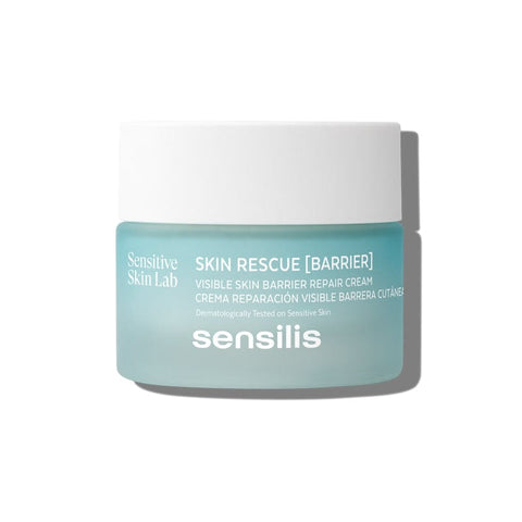 Sensilis Skin Rescue Barrier Repair Cream by Jag Couture London-New York, 50ml jar showing smooth cream texture and packaging.