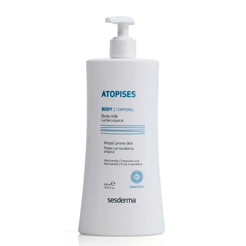 Sesderma Atopises Body Milk in a 400ml bottle, featuring smooth, nourishing lotion with branding from Jag Couture London - New York.