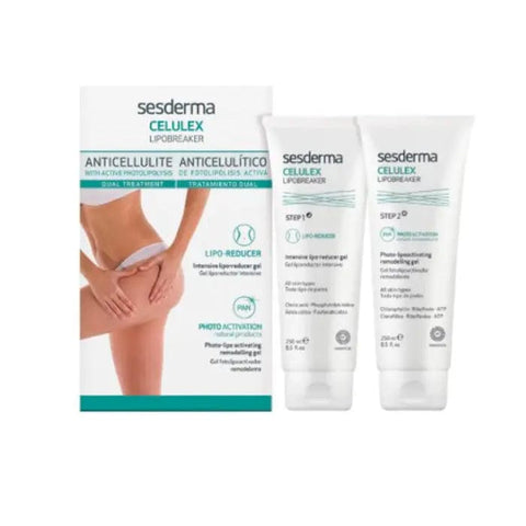 Sesderma Celulex Lipobreaker Dual Treatment 250ml in a pump bottle, designed for targeted skin care and cellulite reduction.