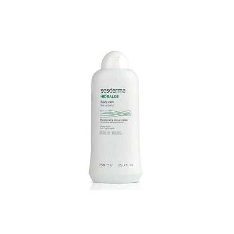 Sesderma Hidraloe Bath Gel in a 750ml bottle, featuring soothing aloe and gentle cleansing for all skin types.