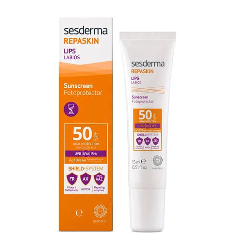Sesderma Lip Light Protector SPF 50 by Jag Couture London - New York, close-up of the lip balm tube showing branding and SPF protection.