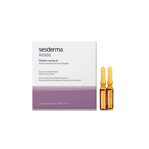 Sesderma Rosoil Rose Hip Oil 5ampx 2ml in a small vial, showcasing the skincare product from Jag Couture London - New York.