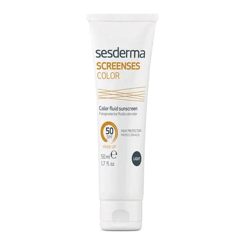 Sesderma Screenses Color Fluid SPF50 Light in 50ml bottle, with light tint, designed for sun protection and skincare.