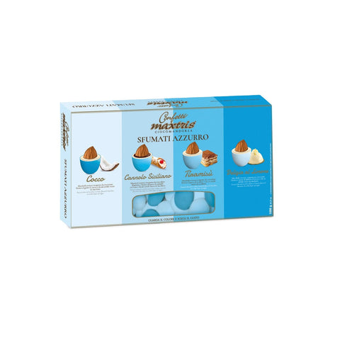 Sfumati Azzurro by Jag Couture London-New York featuring toasted almonds in white chocolate flavor with blue sugar coating.