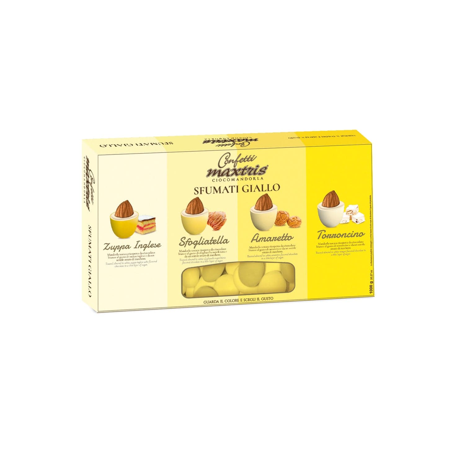 Jag Couture London - New York Sfumati Gialli - toasted almonds in white or milk chocolate flavour mix in yellow coloured sugar