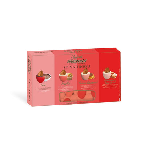 Sfumati Rosso toasted almonds coated in milk and white chocolate with red sugar from Jag Couture London–New York.