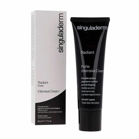 Jag Couture London Singuladerm Radian Forte Intensive Cream 50ml jar with sleek packaging and white cream inside.