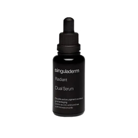 Jag Couture London New York Singuladerm Radiant Dual Serum 30ml bottle with sleek packaging and dual-chamber design.