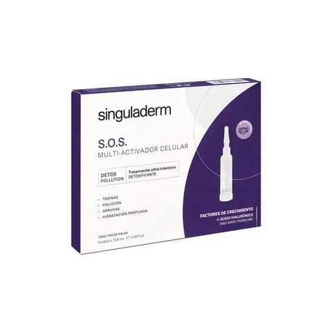 Jag Couture London New York Singuladerm S.O.S. Multi-Cellular Activator Detoxifying Treatment 4x10.5ml, skincare product with detox benefits.