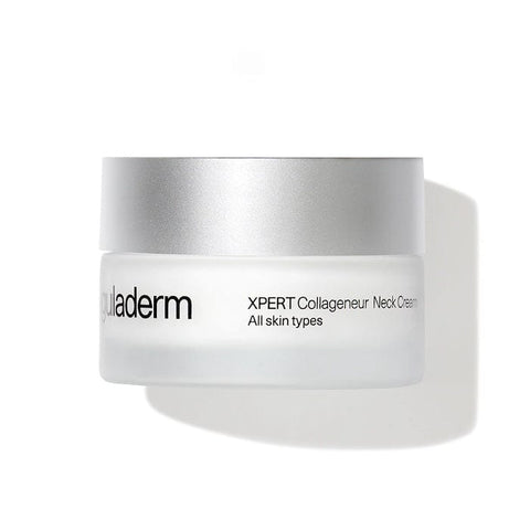 Singuladerm Xpert Collageneur Neck Cream in 50ml jar, showcasing smooth neck area and elegant packaging.