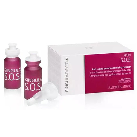 Singuladerm Xpert Expression Booster SOS serum in 2x10ml bottles, designed to reduce facial expression lines and improve skin elasticity.