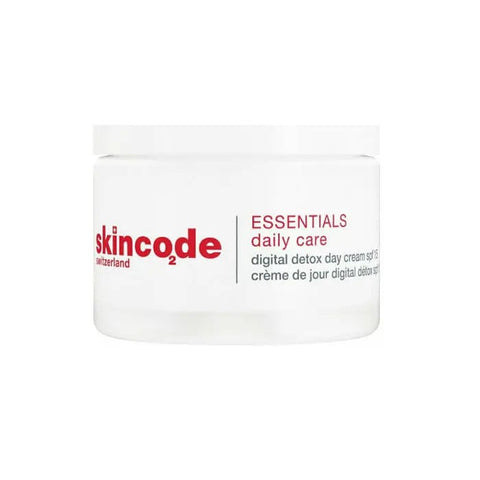 Jag Couture London New York Skincode Essentials Digital Detox Day Cream SPF15 50ml, tube with product label and packaging details.