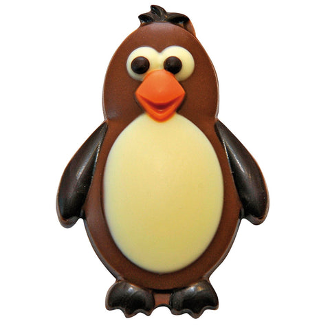 Decorated solid milk chocolate penguin-shaped candies, Skipper the Penguin by Jag Couture London, approximately 37 pieces.