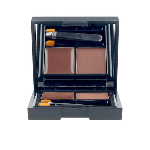 Dark brow sleek kit by Jag Couture London - New York featuring brow powders, wax, and tools for defined, natural-looking eyebrows.