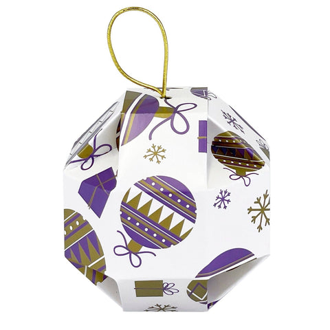 Small hanging geometric bauble box by Jag Couture London, 7.5cm, featuring a modern design and delicate hanging loop.