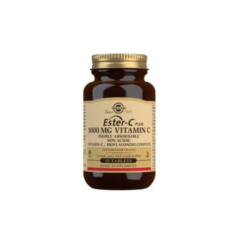 Solgar Ester-C Plus 1000 mg Vitamin C tablets in a pack of 30, natural supplement for immune support, by Jag Couture London New York