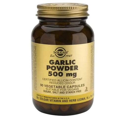 Solgar Organic Garlic Capsules in a bottle, dietary supplement for immune support, produced by Jag Couture London New York.