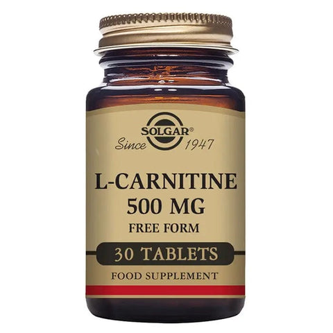 Solgar L-Carnitina 500mg supplement in a bottle of 30 tablets from Jag Couture London - New York.