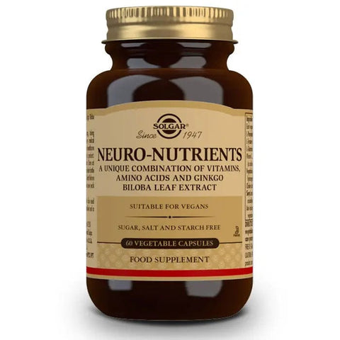 Solgar Neuro Nutrients 60 capsules by Jag Couture London - New York, showing the supplement bottle with label and capsules inside