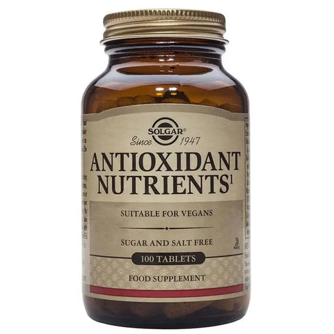 Solgar Nutrients Antioxidants supplement in a bottle of 100 tablets from Jag Couture London - New York.
