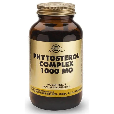 Solgar Phytosterol Complex softgels in a bottle, dietary supplement by Jag Couture London New York, with 100 softgel capsules.