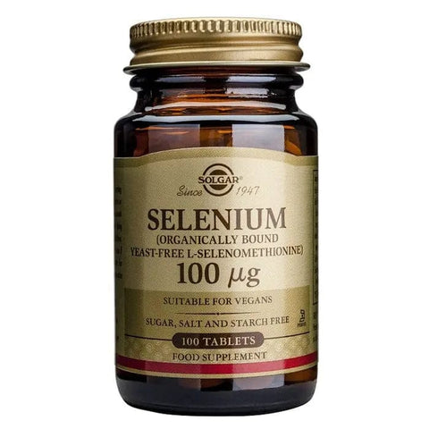 Solgar Selenium 100µg supplement in a bottle of 100 tablets, featuring the Jag Couture London - New York branding.