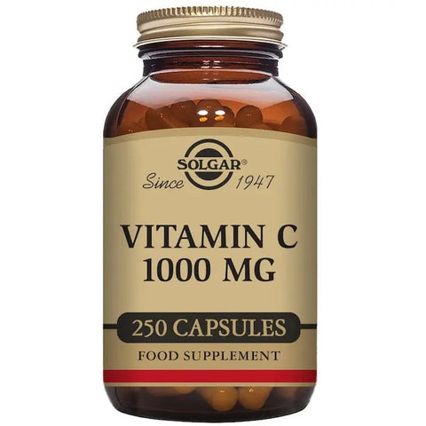 Solgar Vitamin C 1000 mg supplement in 250 capsules, shown in a bottle with label, from Jag Couture London - New York.