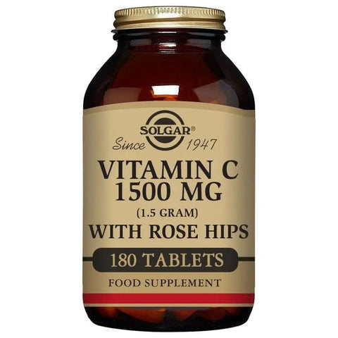 Jag Couture London New York Solgar Vitamin C 1500mg 180 tablets displayed in a bottle on a clean white background.