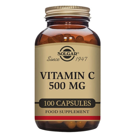 Jag Couture London New York Solgar Vitamin C 500mg 100 capsules in a white bottle with a blue label and cap.