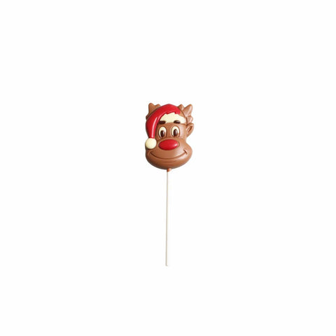 Solid milk chocolate Santa and penguin lolly with colorful decorations, crafted by Jag Couture London - New York.