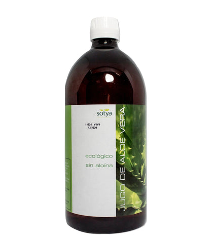 Jag Couture London Aloe Vera Jugo in 1-liter bottle, showcasing the clear, refreshing aloe vera juice with label details.