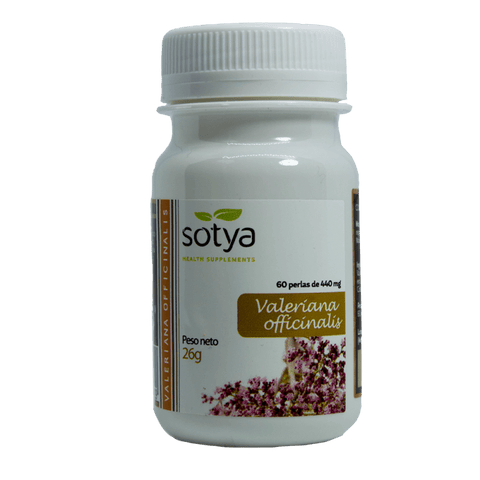 Jag Couture London New York Sotya Valeriana 60 Perlas supplement in a clear bottle with 60 capsules and label detail.