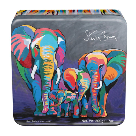 Steven Brown Allan & Jackie McZoo clotted cream fudge in a square tin, by Jag Couture London - New York, displayed in the image.