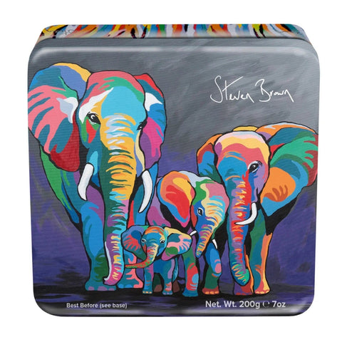 Steven Brown Allan & Jackie McZoo clotted cream fudge in a square tin, packaged by Jag Couture London New York.