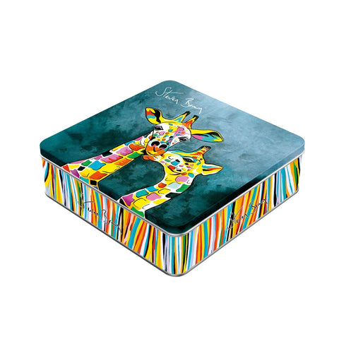 Steven Brown Francie & Josie McZoo vanilla fudge tin by Jag Couture London New York, featuring colorful animal illustrations on the tin.