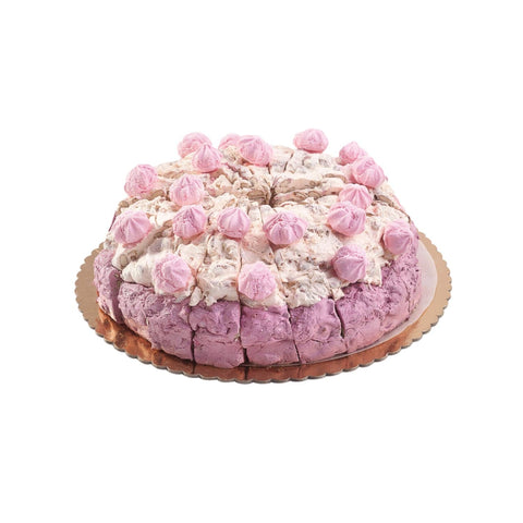 Handmade strawberry meringue flavored soft nougat cake by Jag Couture London New York, featuring a layered, fluffy, and colorful dessert.