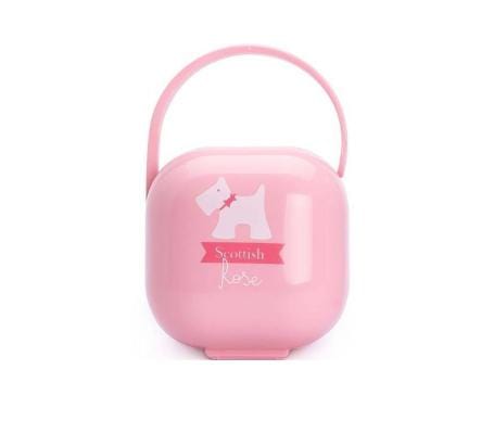 Pink Suavinex pacifier box from Jag Couture London - New York, featuring a stylish design and secure storage for baby pacifiers.