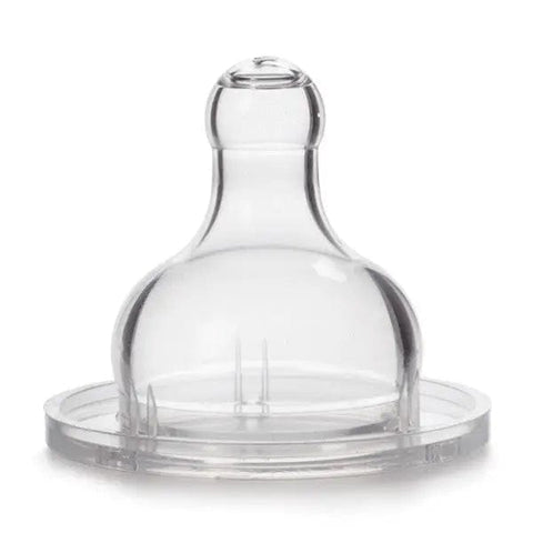 Two silicone slow flow teats from Suavinex, designed for baby bottles, displayed with branding from Jag Couture London New York.