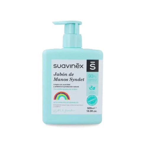 Jag Couture London New York Suavinex Syndet Hand Soap 500ml bottle with pump dispenser, gentle skincare for hands.