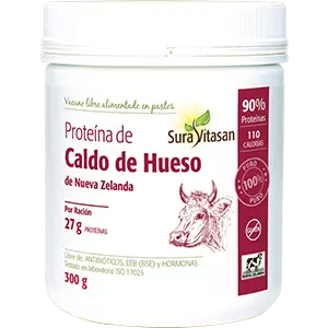 Jag Couture London New York Sura Vitas Bone Broth Protein 300g, powdered supplement in a resealable bag with branding.