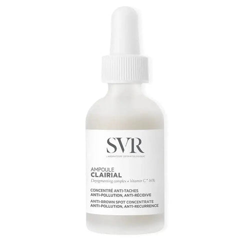 Jag Couture London New York SVR Clairial Ampoule 30ml bottle with clear liquid inside and silver cap.