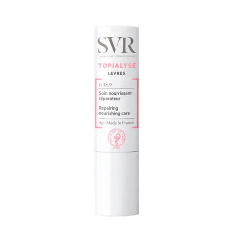 Jag Couture London New York SVR Topialyse Lip Care 4g tube showing nourishing lip balm for sensitive skin.