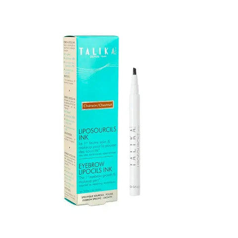 Talika Eyebrow Lipocils Ink in Light Brown, 0.8ml, with a brush applicator showcasing the eyebrow tint product from Jag Couture London.