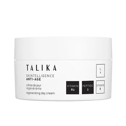 Talika Skintelligence Anti-Age Regenerating Day Cream jar with white and silver packaging, 50ml, by Jag Couture London - New York
