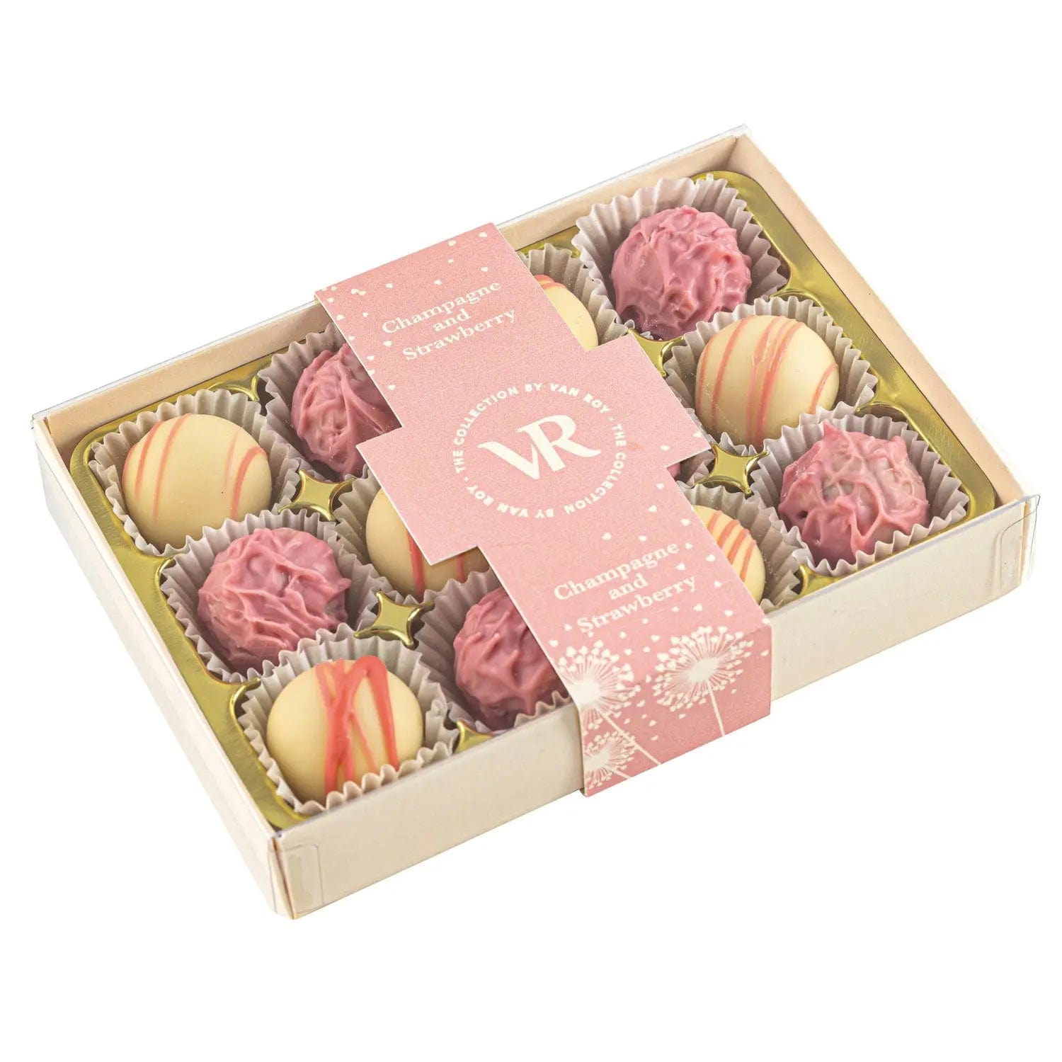 Jag Couture London - New York The Champagne and Strawberry Collection of truffles in 12pc cream gift box