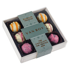 Jag Couture London - New York The Chocolate Gin Bar selection of truffles in 9 choc grey base with cello lid