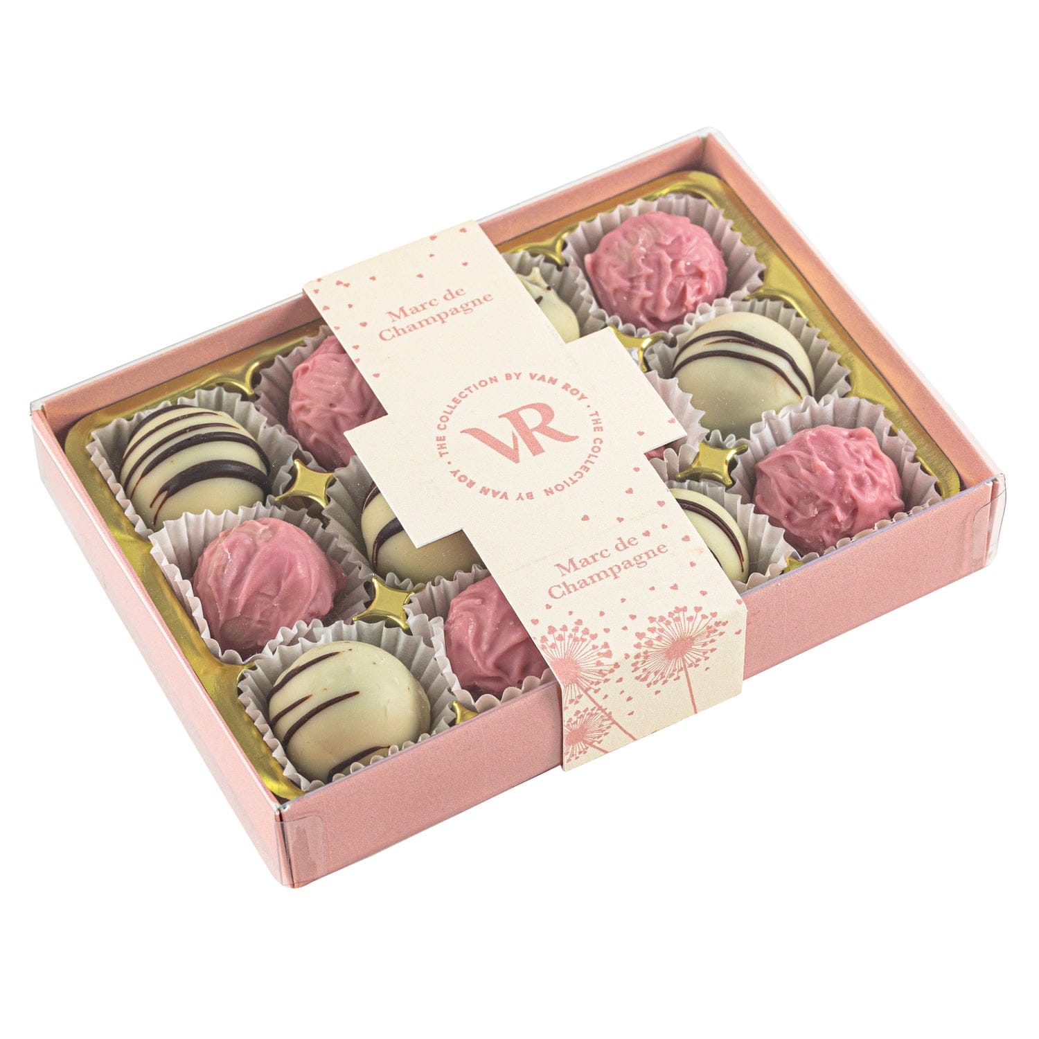Jag Couture London - New York The Marc de Champagne Collection of truffles in 12pc pink gift box
