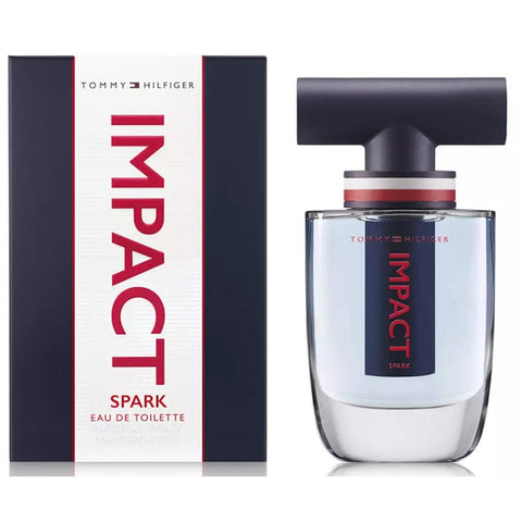 Tommy Hilfiger Impact Spark Eau De Toilette spray 50ml shown with sleek bottle and packaging, by Jag Couture London - New York.
