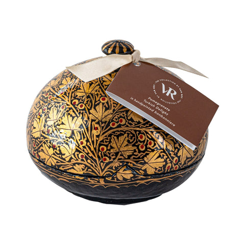 Traditional 5-inch bonbonniere with pomegranate Turkish Delight by Jag Couture London New York, featuring intricate design and vibrant fruit.