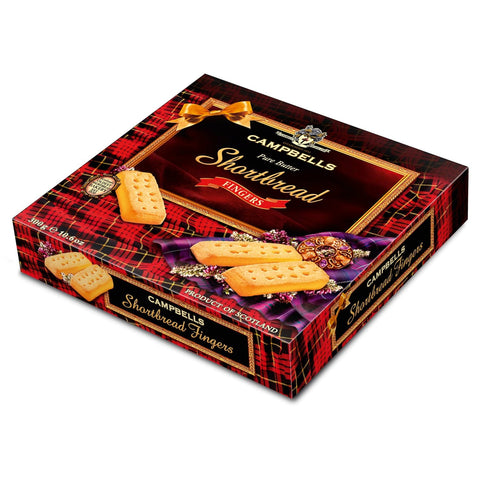 Traditional shortbread fingers carton by Jag Couture London New York, showcasing golden-baked shortbread cookies in a simple box.
